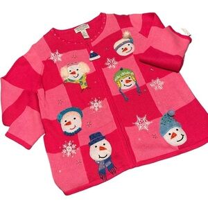 New Vintage 90’s Tiara International Snowmen Long Sleeve Cardigan Sweater
